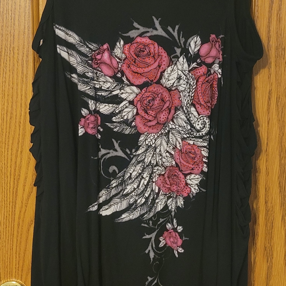 Floral Graphic Long Sleeve Top - Black and Pink